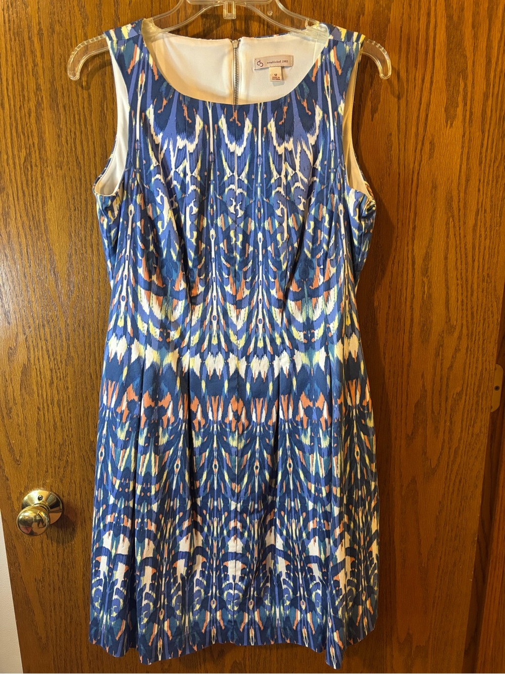 Sleeveless A-line Blue and pink Printed Dress